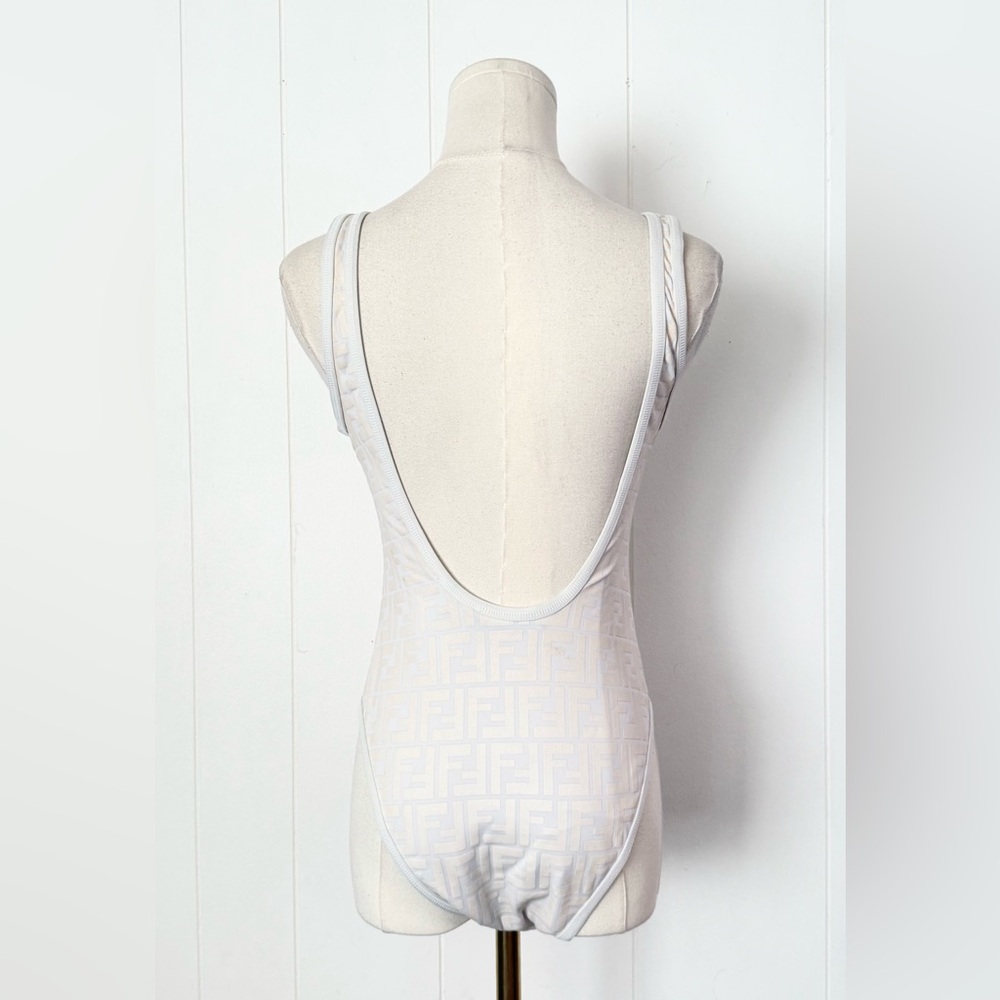 Fendi FF Raised Motif One Piece Bathing Suit in White Cream IT 42 US 6 Designer - Picture 5 of 14